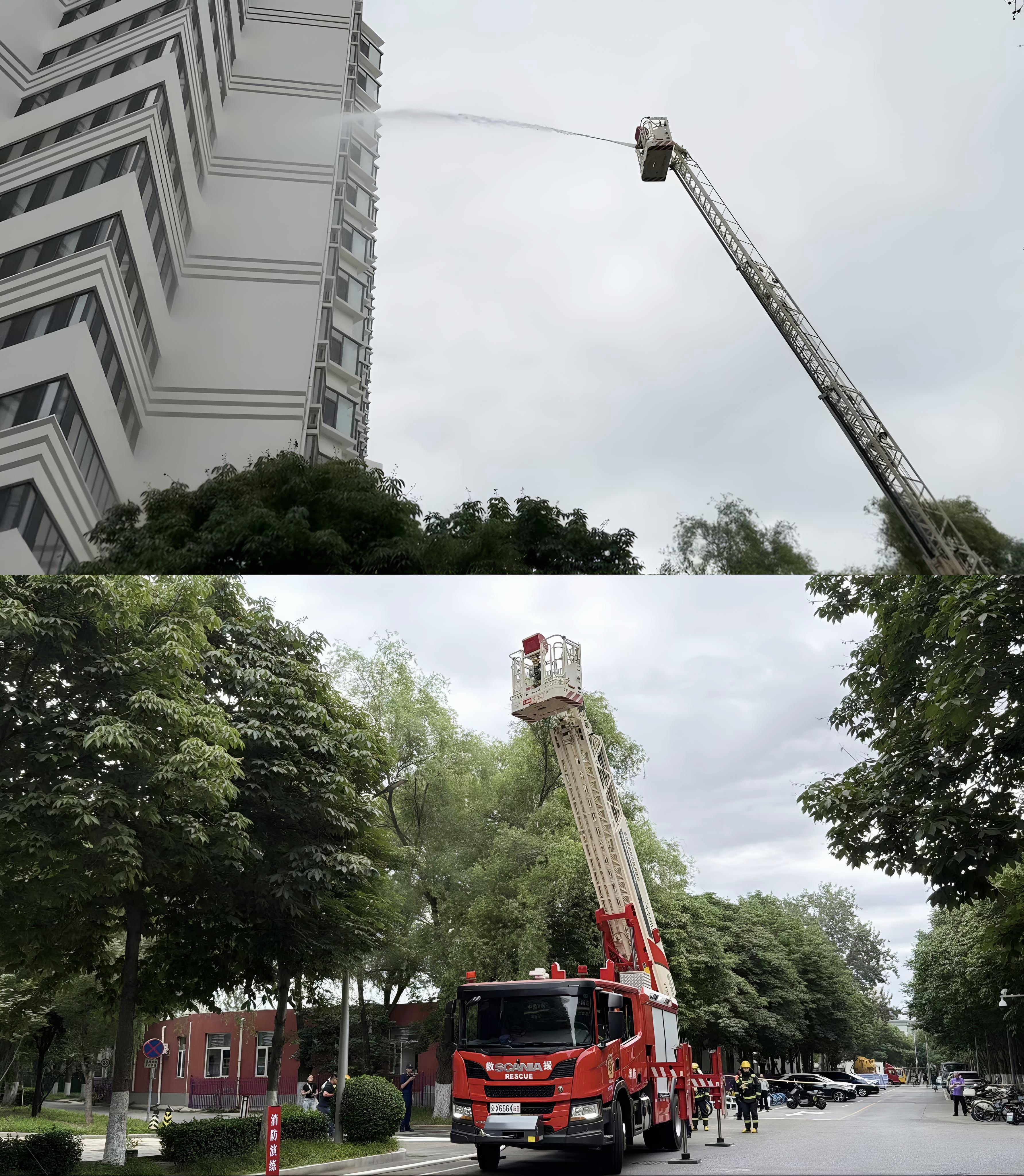 20260629-ued官网登录入口开展2026年高层学生公寓综合消防演练-张洋-消防车实施高层外围出水作业.jpg